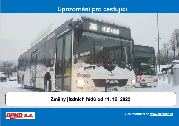 Změny jízdních řádů od 11.12.2022