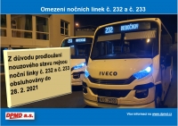 Omezení nočních linek č. 232 a č. 233 do 28.2.2021