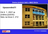 Od 4. 1. 2021 změna jízdního řádu na lince č. 212